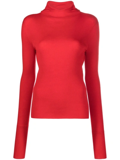 Jil Sander Ribbed-knit Hoodie In 红色