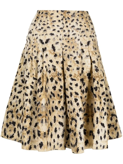 Pre-owned Prada Leopard Print Flared Skirt In 中性色
