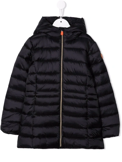 Save The Duck Teen Hooded Puffer Coat In 黑色