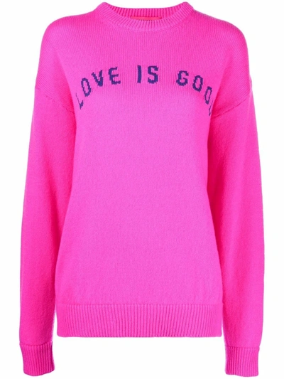 Ireneisgood Intarsia-knit Slogan Jumper In Pink