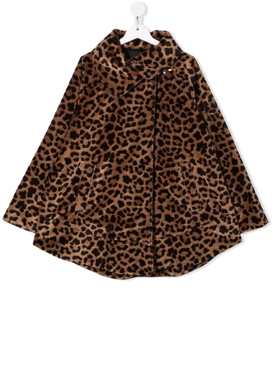 Fay Kids' Leopard Print Cotton Coat In Hazel