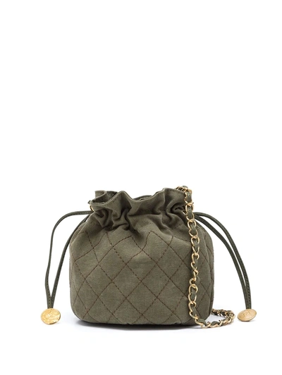 Readymade Mini Diamond-stitching Bucket Bag In 绿色