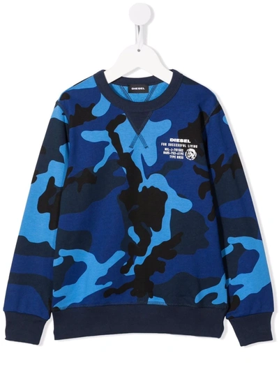 Diesel Camouflage-print Crew Neck Jumper In 蓝色