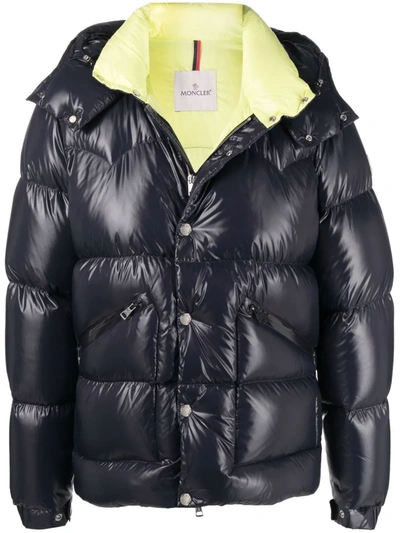 Moncler Coutard Lacquered Down Jacket In Blue
