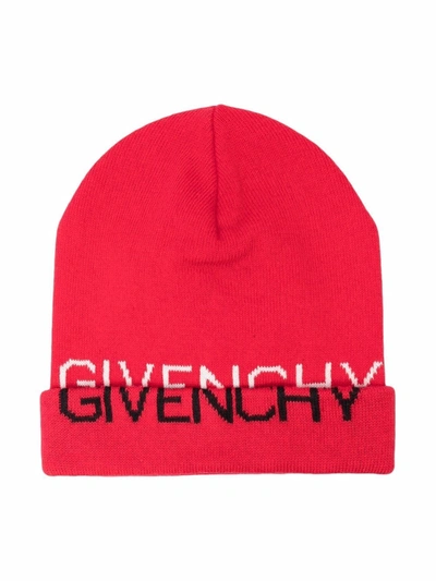 Givenchy Babies' Logo-print Knitted Beanie In 红色