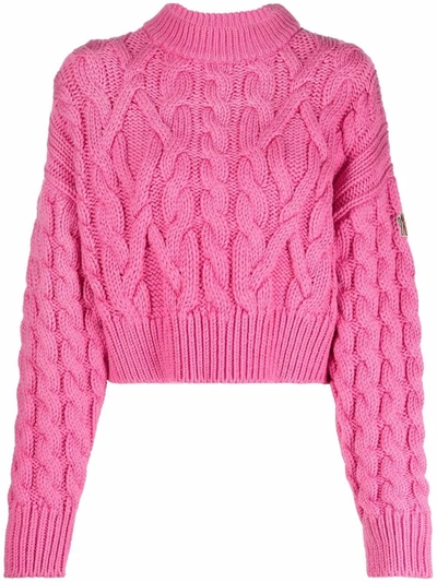 Moncler Cable-knit Cropped Jumper In 粉色
