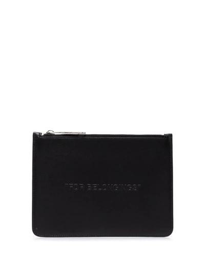 Off-white Quote-motif Clutch In 黑色