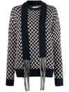 Jil Sander Fringed Tie-neck Intarsia Wool Sweater In 蓝色