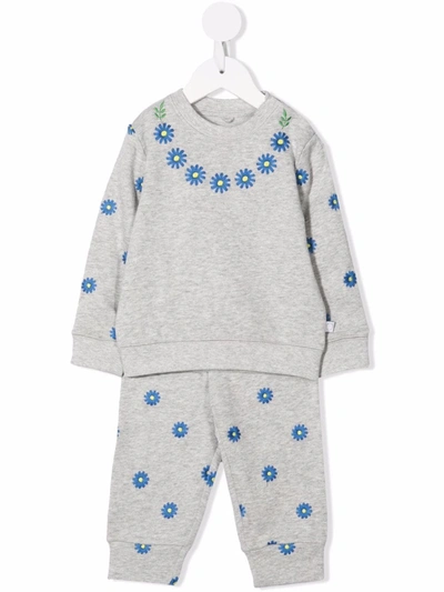 Stella Mccartney Babies' Daisy Embroidered Organic Cotton Sweatshirt & Joggers Set In Gray