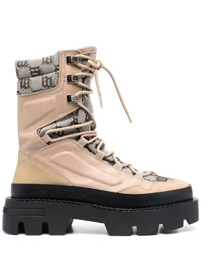 Misbhv Monogram Leather Boots In Beige