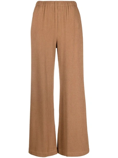 Merci Ribbed-knit Wide-leg Pants In 褐色