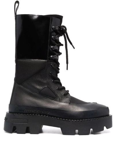 Misbhv Lace-up Leather Boots In 黑色