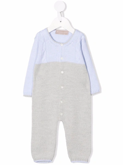 La Stupenderia Babies' Two-tone Knitted Romper In 蓝色