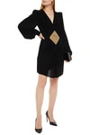 Balmain Ruched Crystal-embellished Crepe Mini Dress In Black