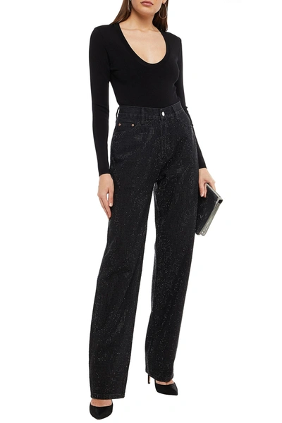 Solace London Rhea Embellished High-rise Straight-leg Jeans In Black