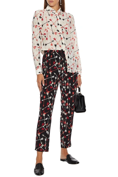 Red Valentino Cropped Printed Silk Crepe De Chine Straight-leg Trousers In Black