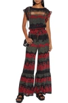 Red Valentino Dreaming Peony Print Trousers In Black