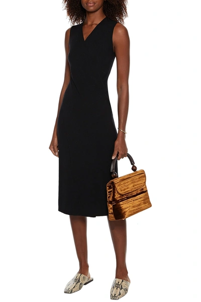 Theory Wrap-effect Ribbed Merino Wool-blend Midi Dress In Black