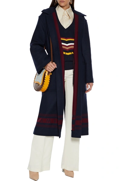 Victoria Beckham Split-back Wool-jacquard Coat In Navy