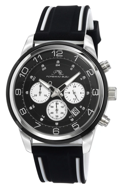 Porsamo Bleu Arthur Chronograph Silicone Strap Watch, 44mm In Black