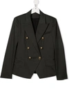 BALMAIN DARK GREEN KIDS DOUBLE-BREASTED BLAZER WITH GOLDEN EMBOSSED BUTTONS,6P2040-G0001 720