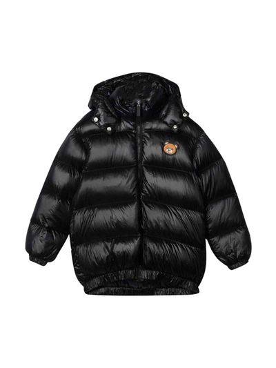 Moschino Kids' Black Jacket With Application And White Rear Logo In Nero