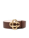 Casablanca Brown Logo Buckle Leather Belt In Gold Caramel