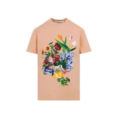Golden Goose Tshirt In Cotton Jersey With Graphic Print In Pink