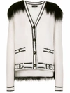 Dolce & Gabbana Logo Striped Trim Cardigan W/ Faux-fur Back In White