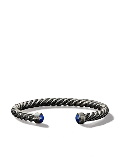 David Yurman Sterling Silver Cable Classic Lapis Lazuli Cuff In Black