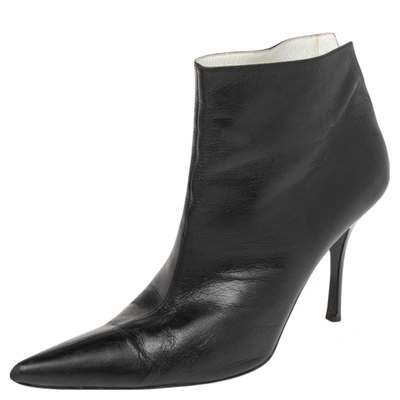 Pre-owned Celine Black Leather Pointed Toe Ankle Boots Size 37.5