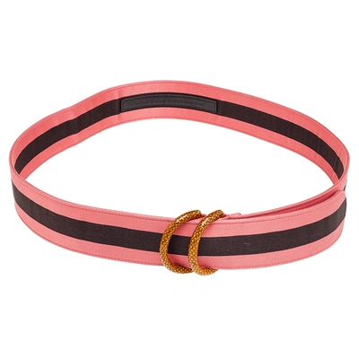 Pre-owned Gucci Pink/black Satin Web Belt 85cm