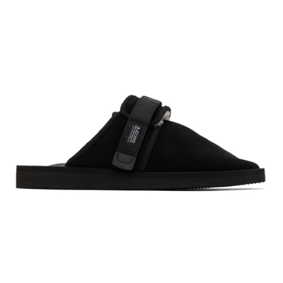 Suicoke Zavo-vs Webbing-trimmed Suede Mules In Black