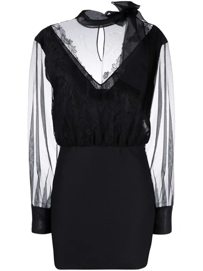 Valentino Pussy-bow Sheer Dress In Black