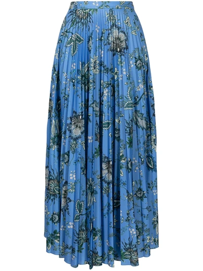 Erdem Pleated Floral Skirt In Blau