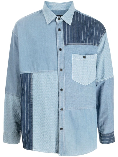 Five Cm Patchwork Denim Shirt In Blau