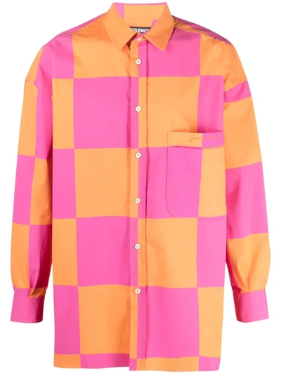 Jacquemus Mens Pink Orange Chemise Toutou Checked Stretch-cotton Shirt 38