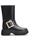 ROGER VIVIER VIV 'RANGERS PLATFORM BIKER BOOTS IN BLACK LEATHER