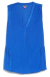 Vince Camuto Rumple Satin Sleeveless Peplum Top In Cobalt Volt