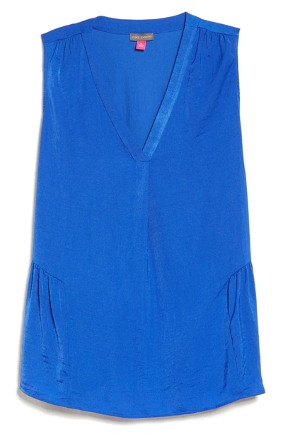 Vince Camuto Rumple Satin Sleeveless Peplum Top In Cobalt Volt