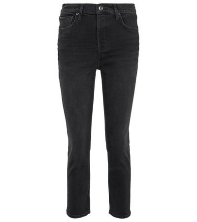 Agolde Riley Black Straight-leg Jeans In Panoramic