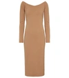 Fendi Off-shoulder Wool Jersey Midi Dress In Brown