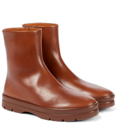 The Row Billie Leather Ankle Boots In Brown