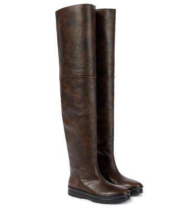 The Row Billie Leather Over-the-knee Boots In Brown