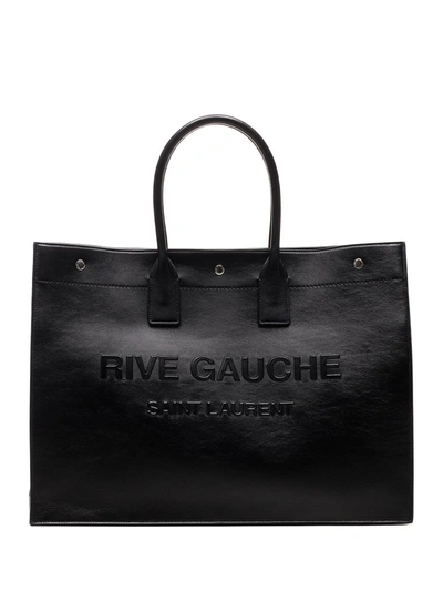 Saint Laurent Large Rive Gauche Leather Tote Bag In Black