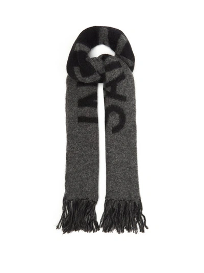 Saint Laurent Fringed Two-tone Jacquard-knit Wool-blend Scarf In Grey
