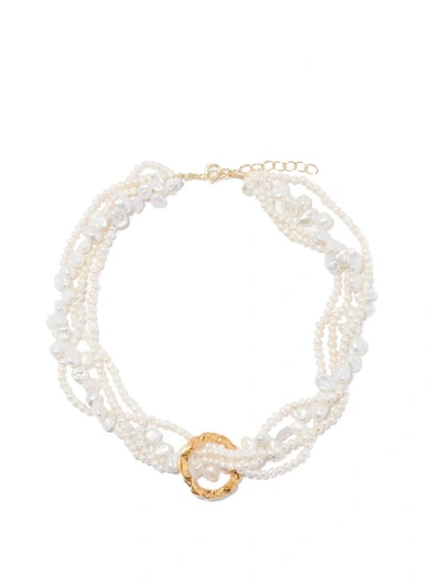 Hermina Athens Full Moon Pearl & Gold-plated Necklace In White