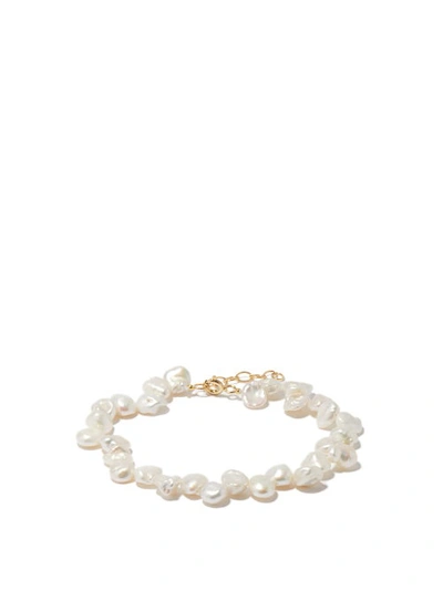 Hermina Athens Fistitki Pearl & Gold-plated Anklet In White