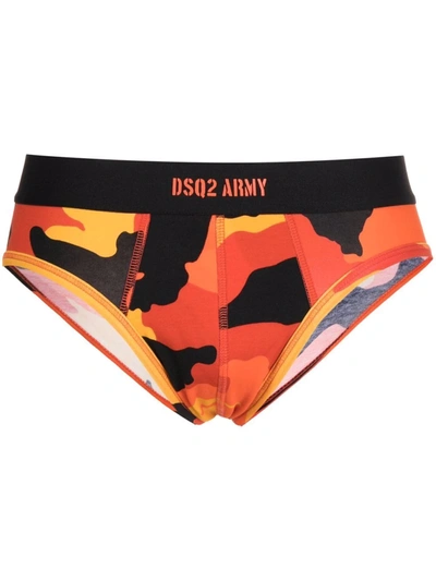 Dsquared2 Camouflage-print Cotton Boxer Briefs In 橘色