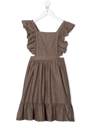 The New Society Ruffle-trim Crossover-straps Dress In 褐色